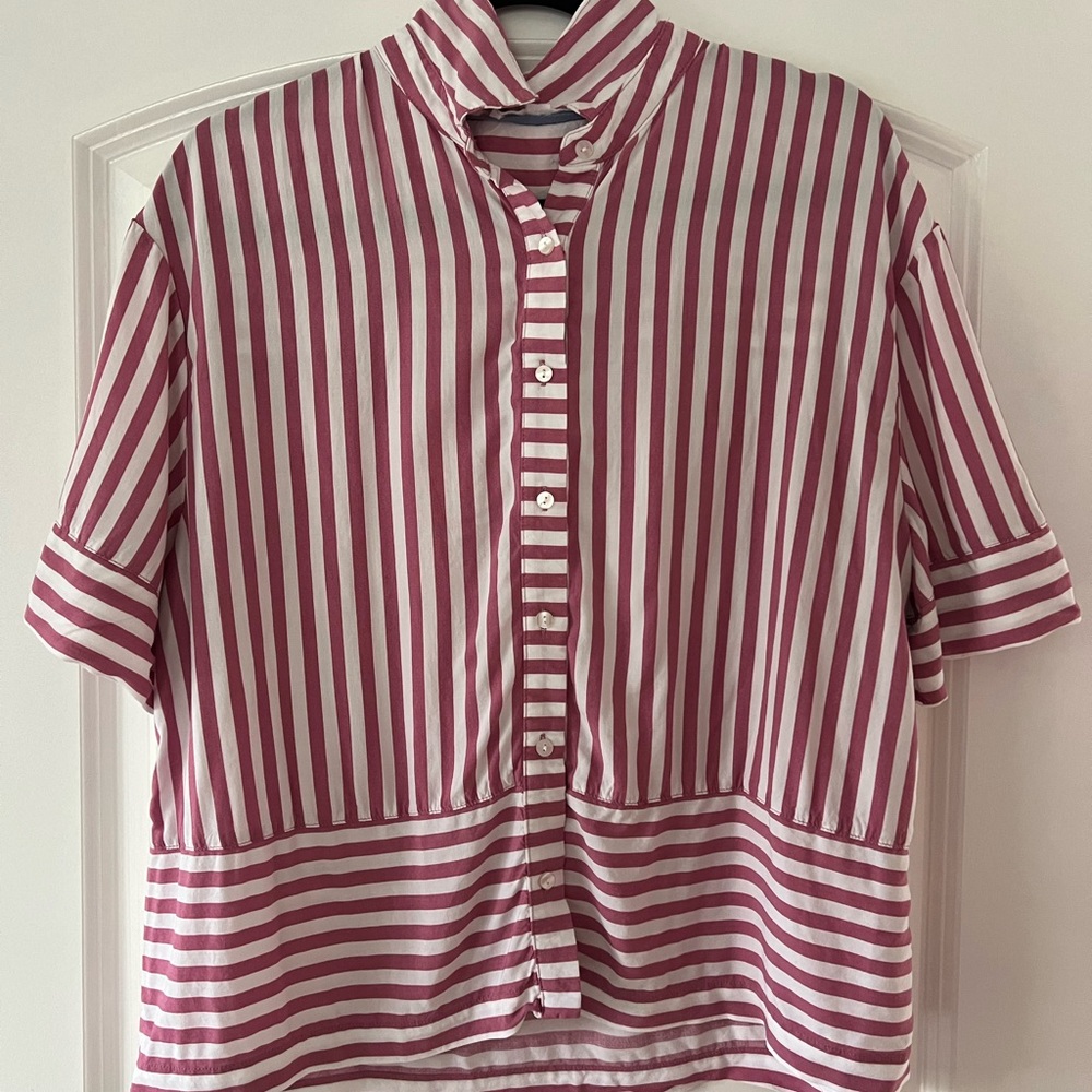 Pink + white stripe button down